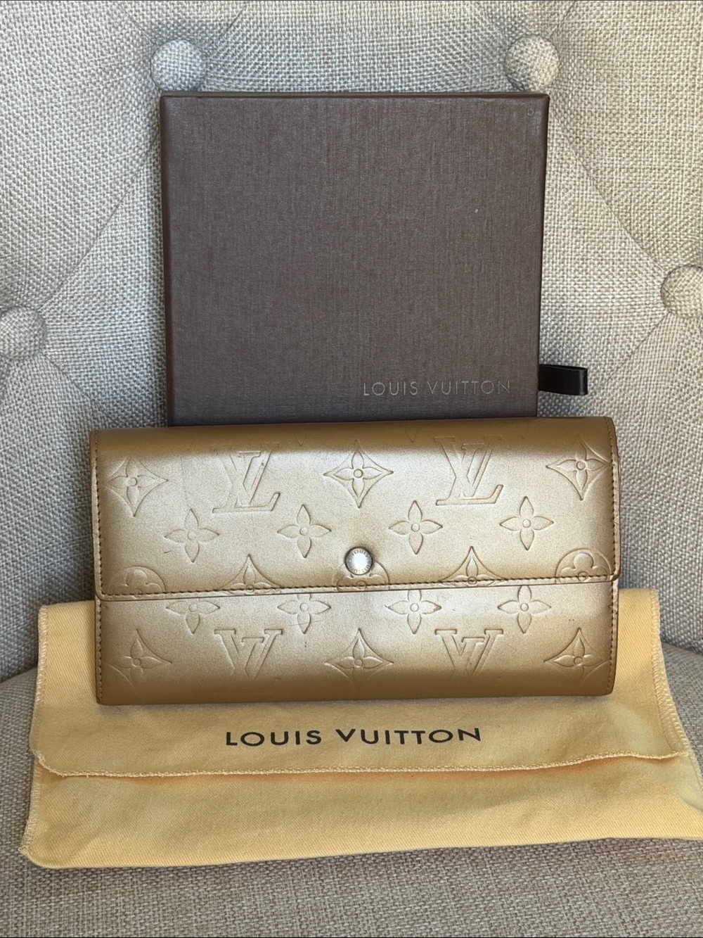 LOUIS VUITTON MONOGRAM MATTE Vernis BRONZE LONG WALLET Rare Finish w Box & Dusty